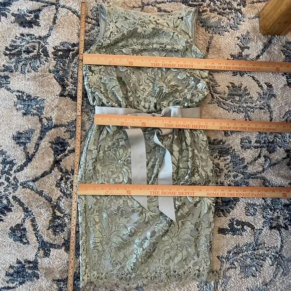 NWT Tadashi Shoji Ice Green Sequin Lace Dress Cocktail Dress Ribbon‎ Belt Size 6 - Picture 12 of 12